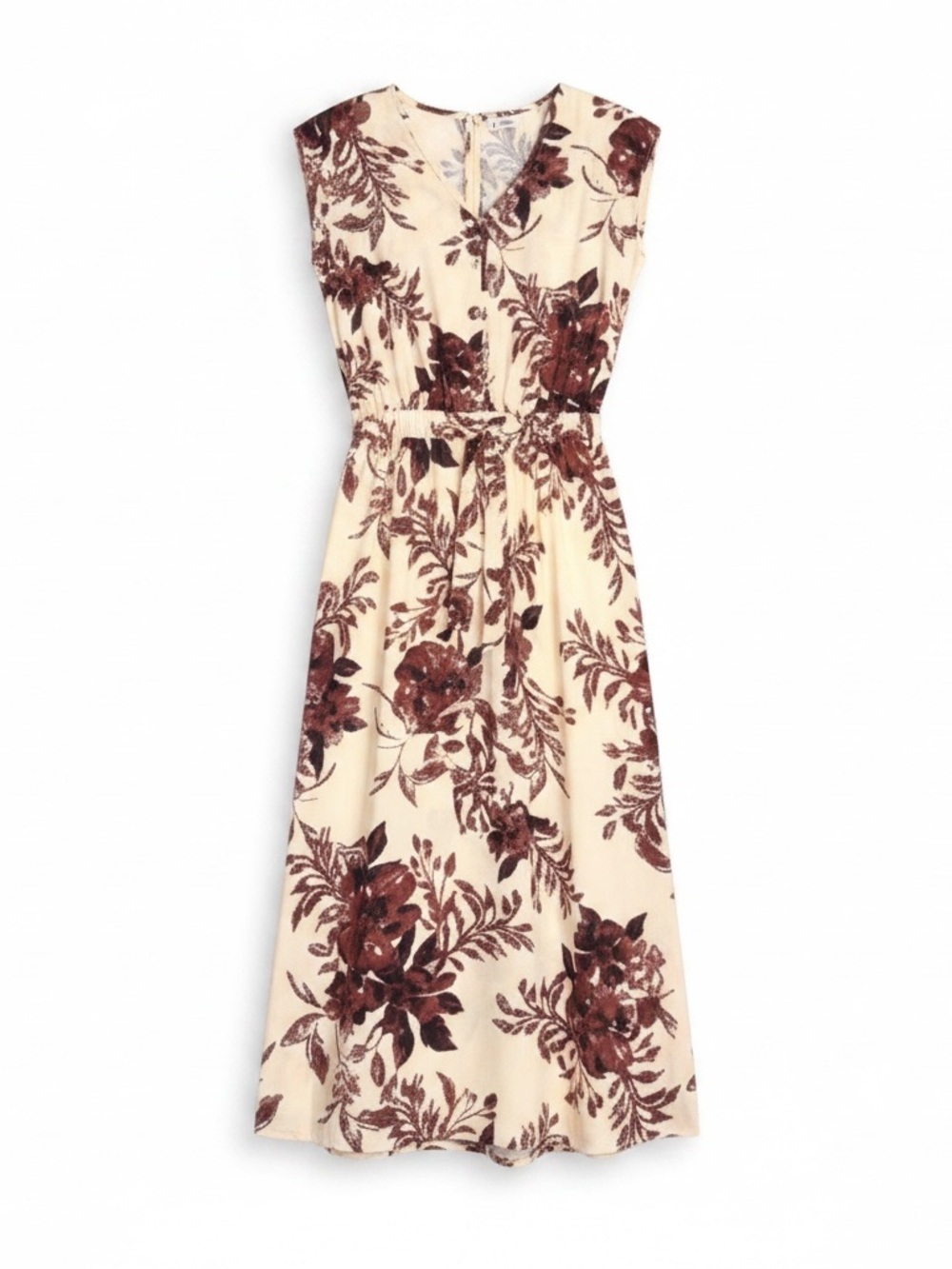 Boho Floral Midi Dress XS Cream Button Front Cottagecore Flowy